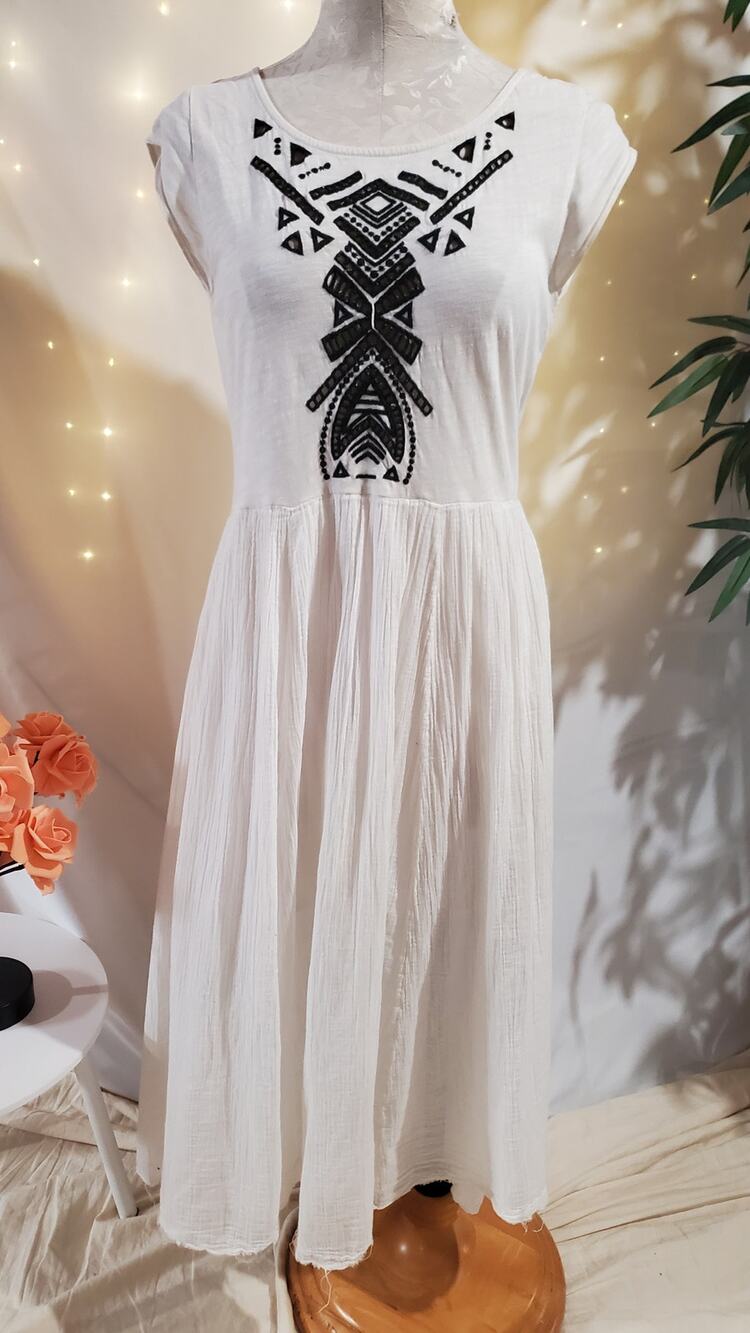 Free People Toosaloosa Slub Meadows Midi Dress Size M Cream Ivory Combo White